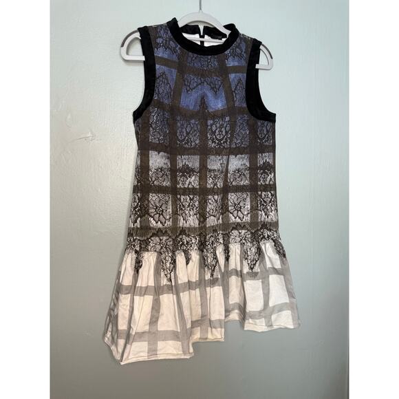 Tibi plaid ombré window pane dark floral sleeveless dress - Picture 2 of 8